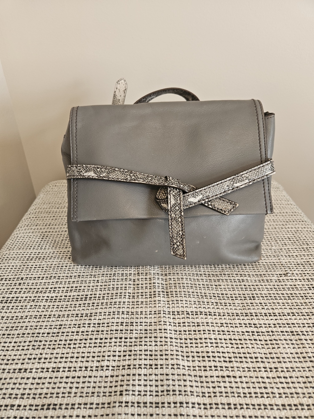 Chic Gray Crossbody Bag with Snakeskin Trim